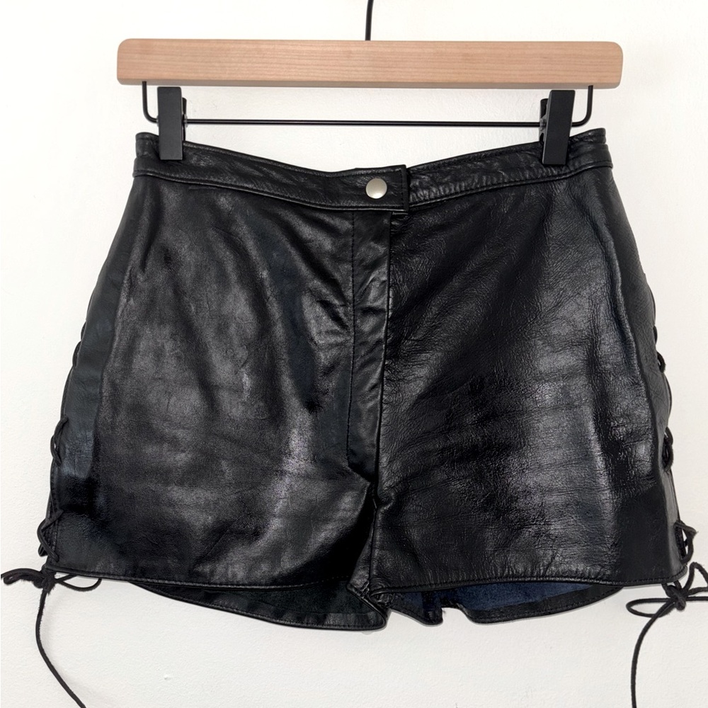 Vintage Whitaker USA 100% Leather Side Lace up Biker-Festival Shorts  Size 7/8